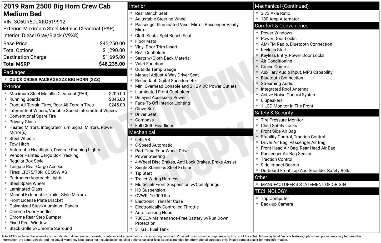 2019 RAM 2500 Big Horn Crew Cab 4x4 6'4" Box