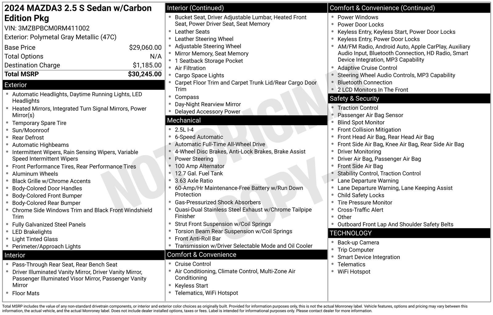 2024 Mazda Mazda3 Sedan 2.5 S Carbon Edition