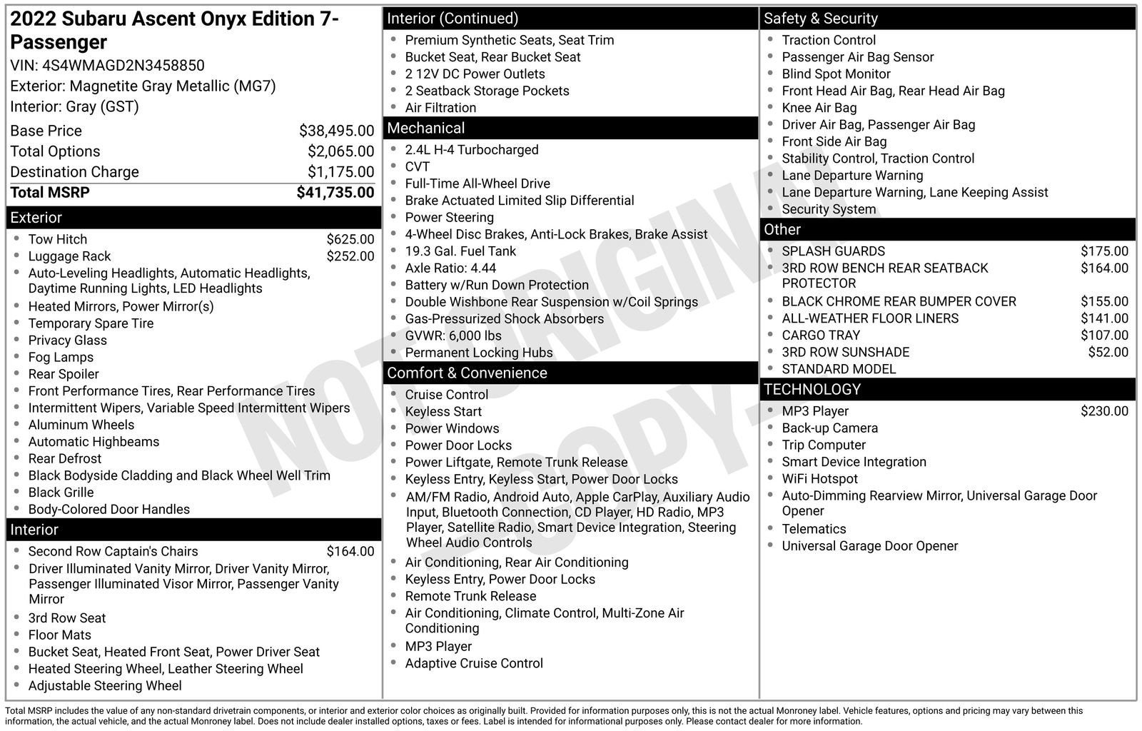 2022 Subaru Ascent Onyx Edition