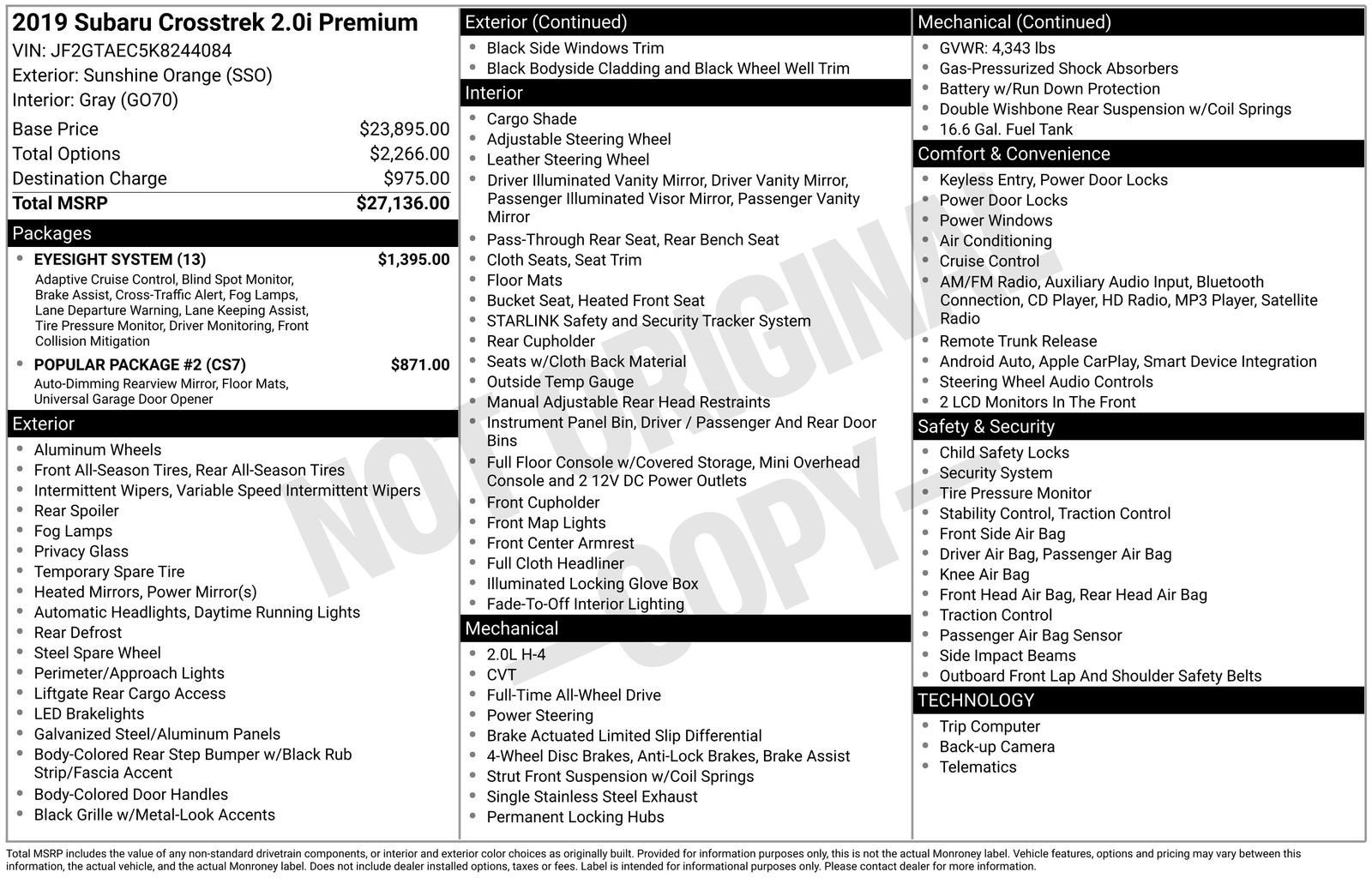 2019 Subaru Crosstrek 2.0i Premium