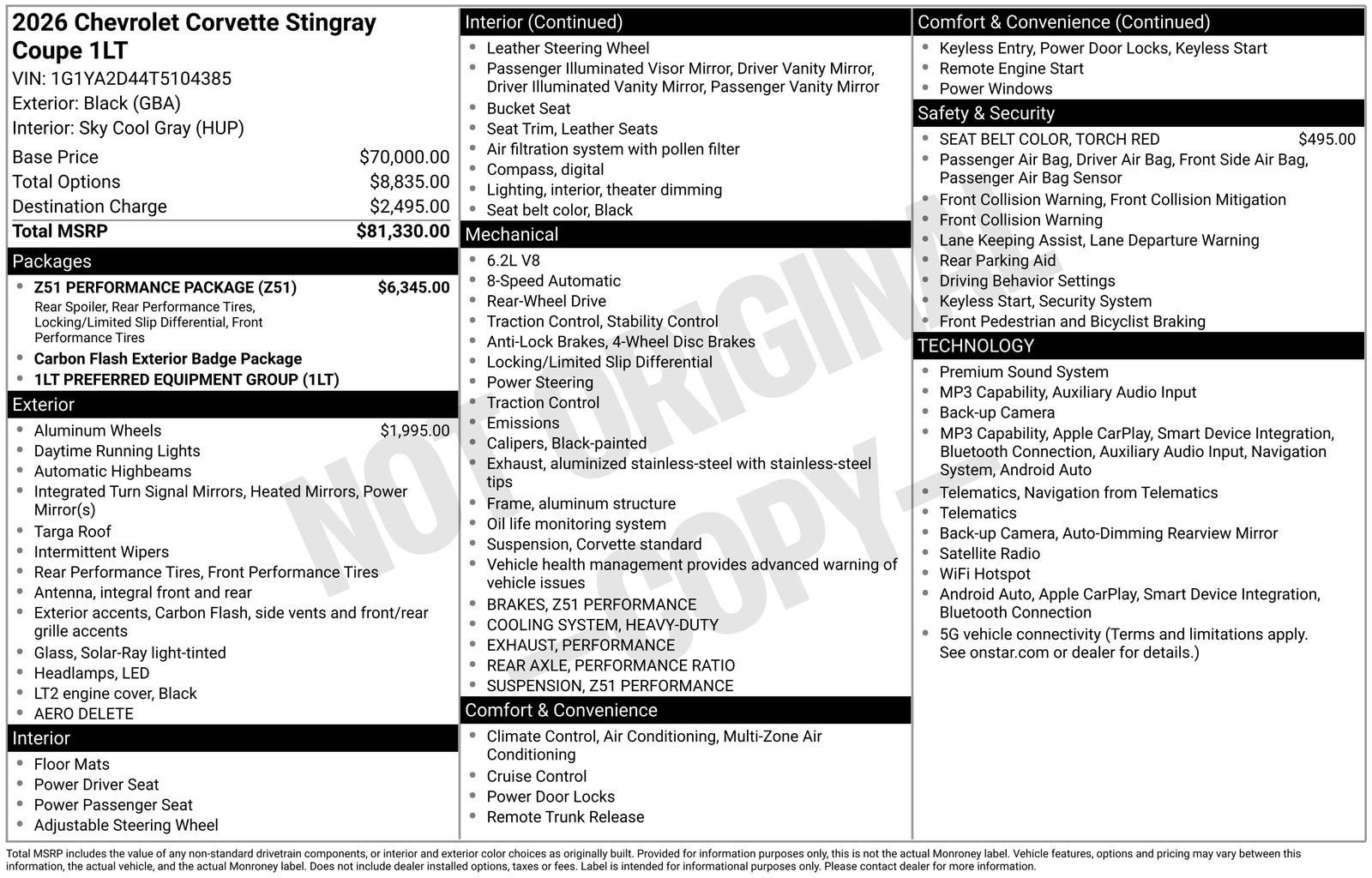 2026 Chevrolet Corvette Stingray 1LT